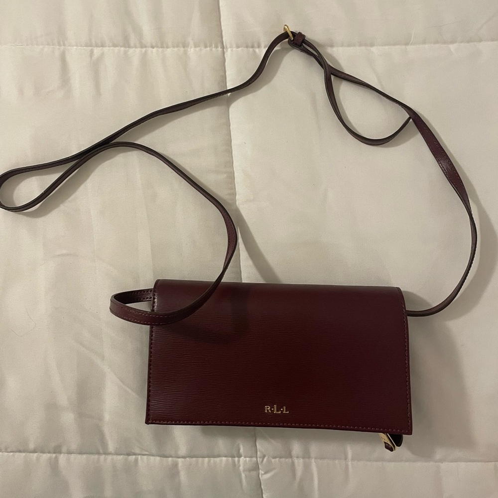 Ralph Lauren Burgundy Leather Crossbody Wallet